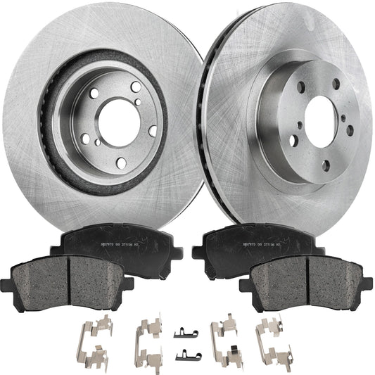 2-Wheel Set Front Brake Disc and Pad Kit, Plain Surface 5 Lugs 276.86 mm Ceramic Pro-Line Series, Includes (1) Brake Pad Set and (2) Brake Disc