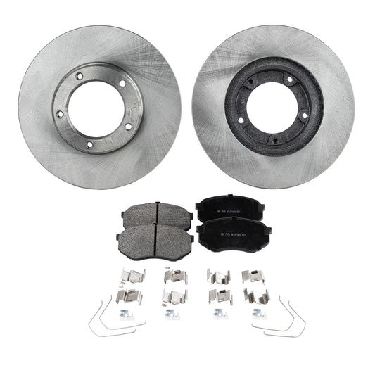 2-Wheel Set Front Brake Disc and Pad Kit, Plain Surface 5 Lugs 253.49 mm Ceramic RWD Pro-Line Series, Includes (2) Brake Disc and (1) Brake Pad Set