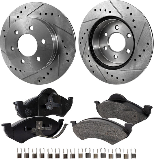 2-Wheel Set Front Brake Disc and Pad Kit, Cross-drilled and Slotted 287 mm Semi-metallic Pro-Line Series, Includes (1) Brake Pad Set and (2) Brake Disc