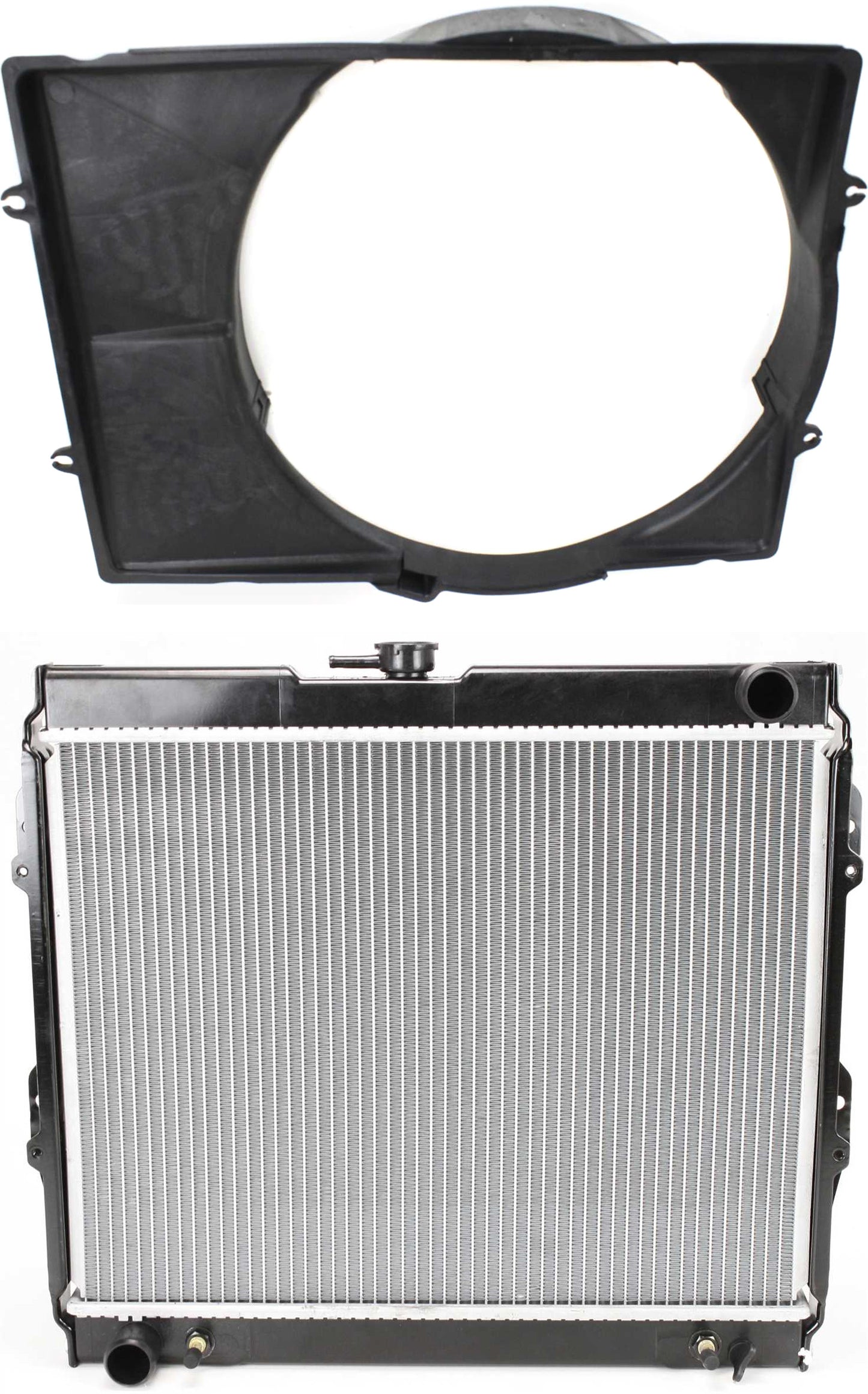 2-Piece Kit Radiator, 2.4L Engine, Aluminum Core, Plastic Tank, Includes (1) Fan Shroud and (1) Radiator
