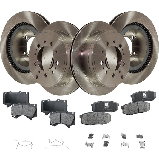 4-Wheel Set Front and Rear Brake Disc and Pad Kit, Plain Surface 5 Lugs Front-354.08 mm/Rear-344.93 mm Ceramic Pro-Line Series, Includes (2) Brake Pad Set and (4) Brake Disc