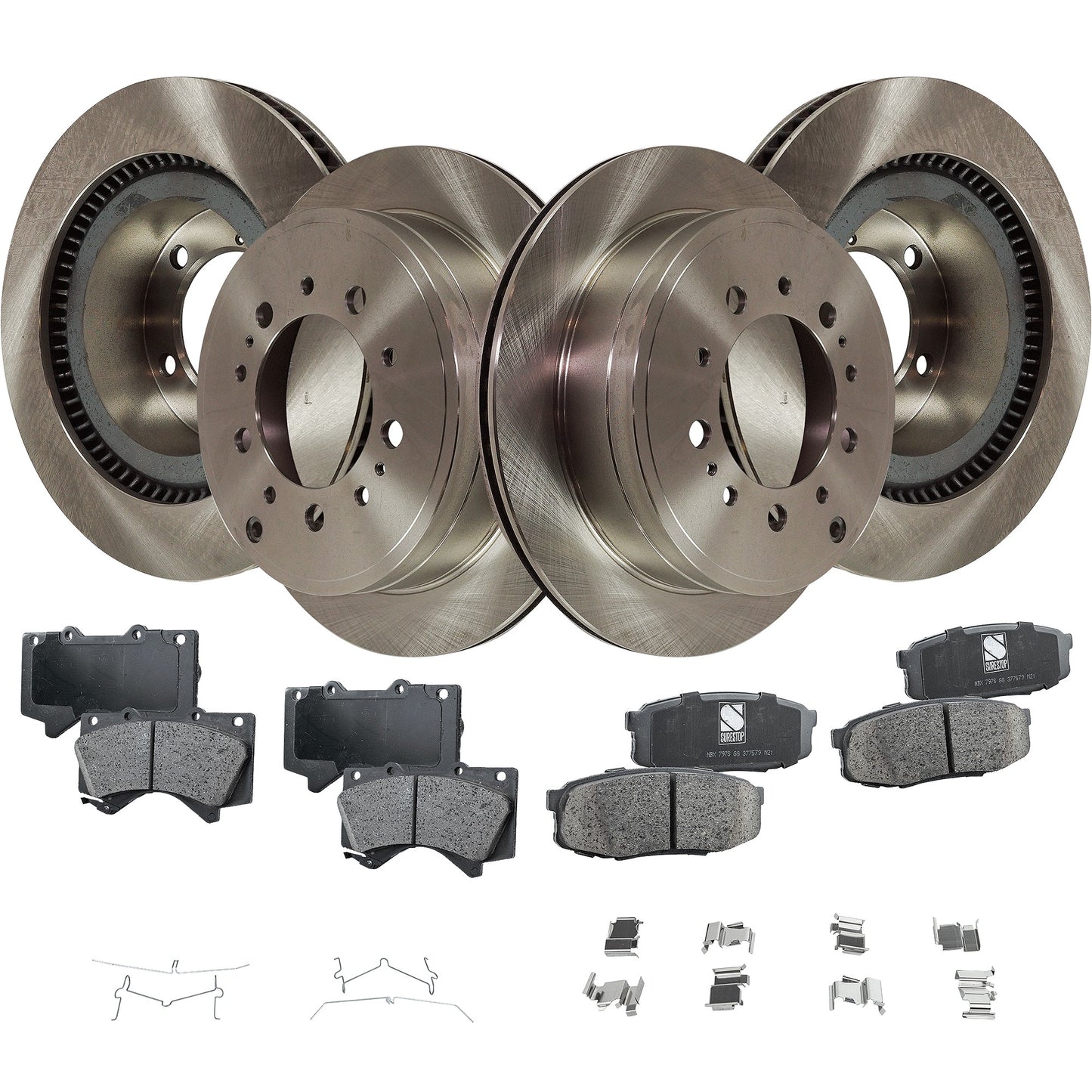 4-Wheel Set Front and Rear Brake Disc and Pad Kit, Plain Surface 5 Lugs Front-354.08 mm/Rear-344.93 mm Ceramic Pro-Line Series, Includes (2) Brake Pad Set and (4) Brake Disc