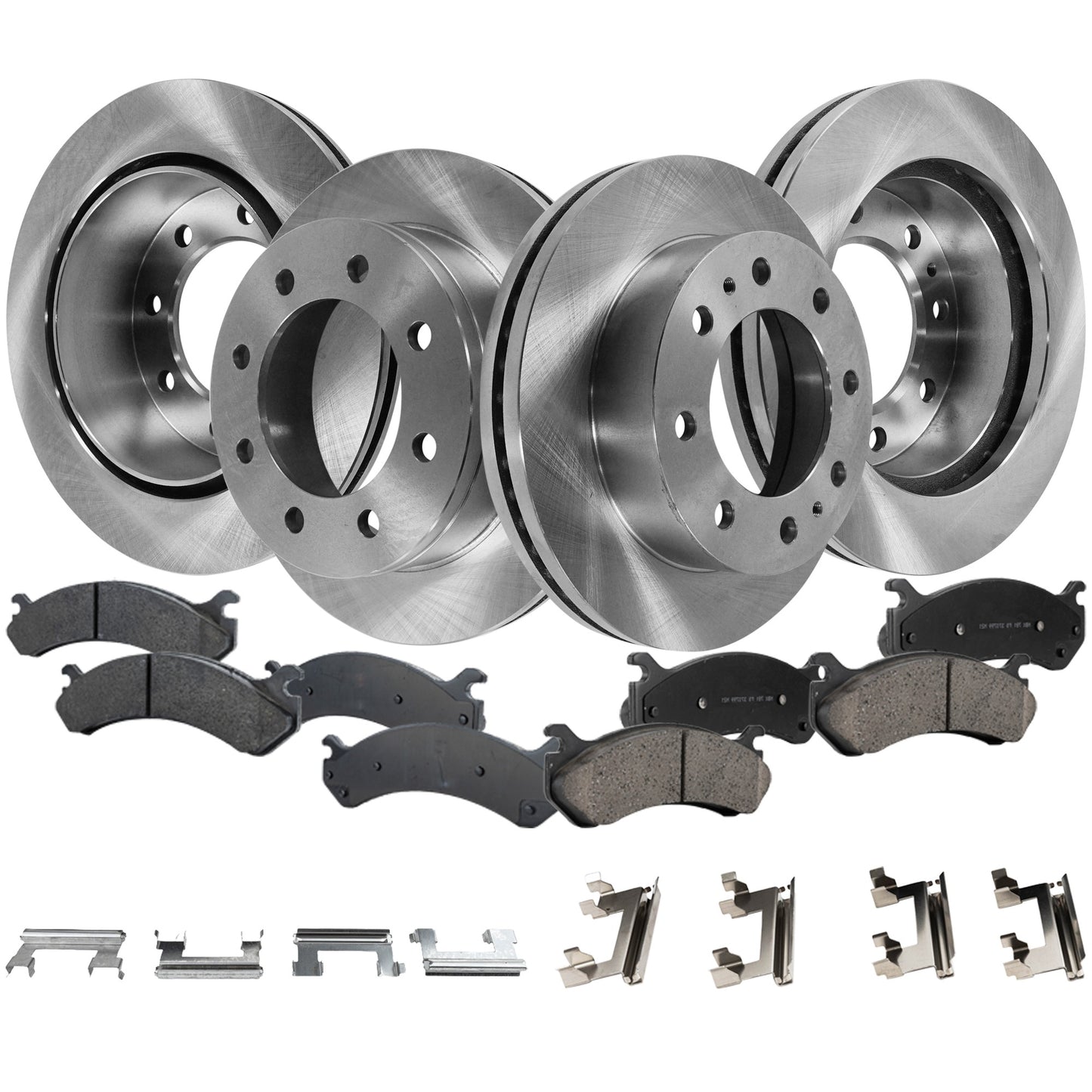 4-Wheel Set Front and Rear Brake Disc and Pad Kit, Plain Surface 8 Lugs Front-324.61 mm/Rear-329.95 mm Ceramic Pro-Line Series, Includes (4) Brake Disc and (2) Brake Pad Set