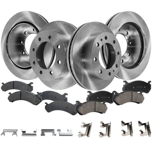 4-Wheel Set Front and Rear Brake Disc and Pad Kit, Plain Surface 8 Lugs Front-324.61 mm/Rear-329.95 mm Ceramic Pro-Line Series, Includes (4) Brake Disc and (2) Brake Pad Set