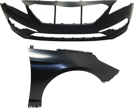 2-Piece Kit, Front Primed Bumper Cover, For Models With Standard Type Bumper, CAPA Certified, Includes (1) Bumper Cover and (1) Fender