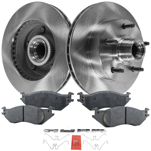 2-Wheel Set Front Brake Disc and Pad Kit, Plain Surface 5 Lugs 297.43 mm Semi-metallic Pro-Line Series, Includes (2) Brake Disc and (1) Brake Pad Set