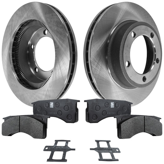 2-Wheel Set Front or Rear Brake Disc and Pad Kit, Plain Surface 5 Lugs 381 mm Organic Pro-Line Series, Includes (2) Brake Disc and (1) Brake Pad Set