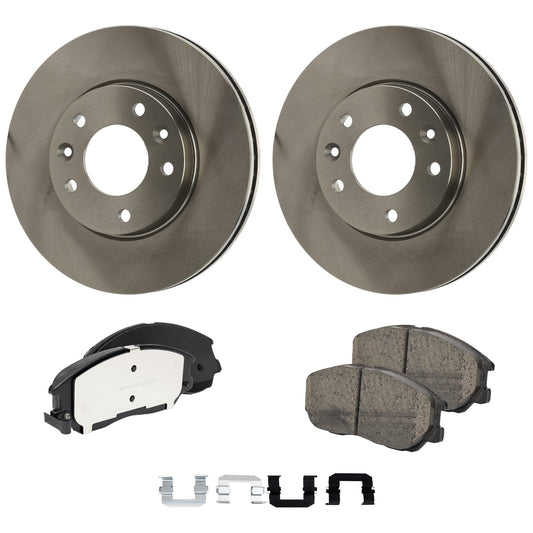 2-Wheel Set Front Brake Disc and Pad Kit, Plain Surface 5 Lugs 275.84 mm Ceramic Pro-Line Series, Includes (2) Brake Disc and (1) Brake Pad Set