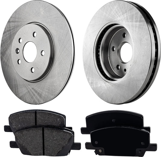 2-Wheel Set Front Brake Disc and Pad Kit, Plain Surface 5 Lugs 299.97 mm Ceramic Pro-Line Series, Includes (2) Brake Disc and (1) Brake Pad Set