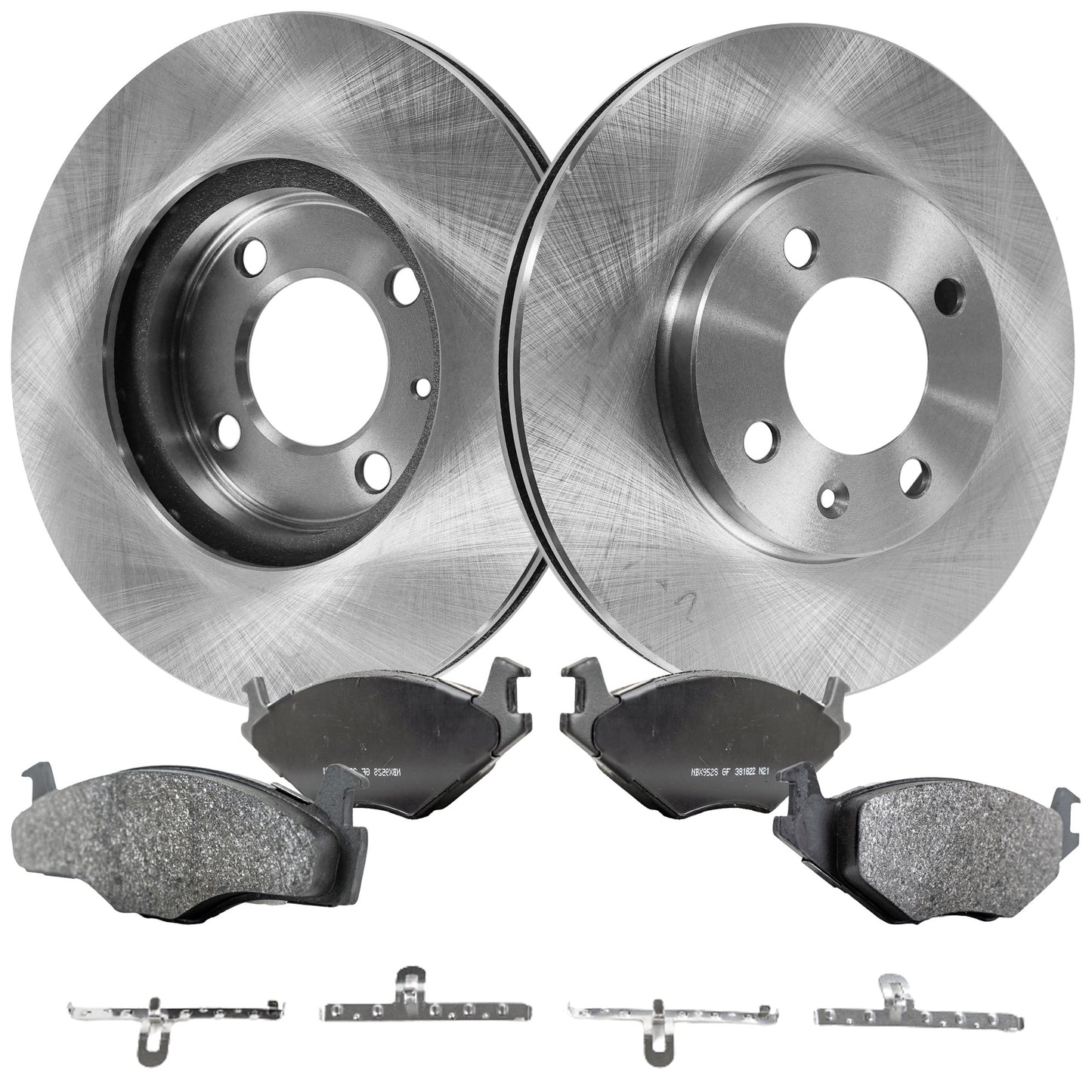 2-Wheel Set Front Brake Disc and Pad Kit, Plain Surface 4 Lugs 256.03 mm Organic Pro-Line Series, Includes (2) Brake Disc and (1) Brake Pad Set