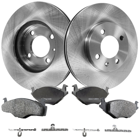 2-Wheel Set Front Brake Disc and Pad Kit, Plain Surface 4 Lugs 256.03 mm Organic Pro-Line Series, Includes (2) Brake Disc and (1) Brake Pad Set