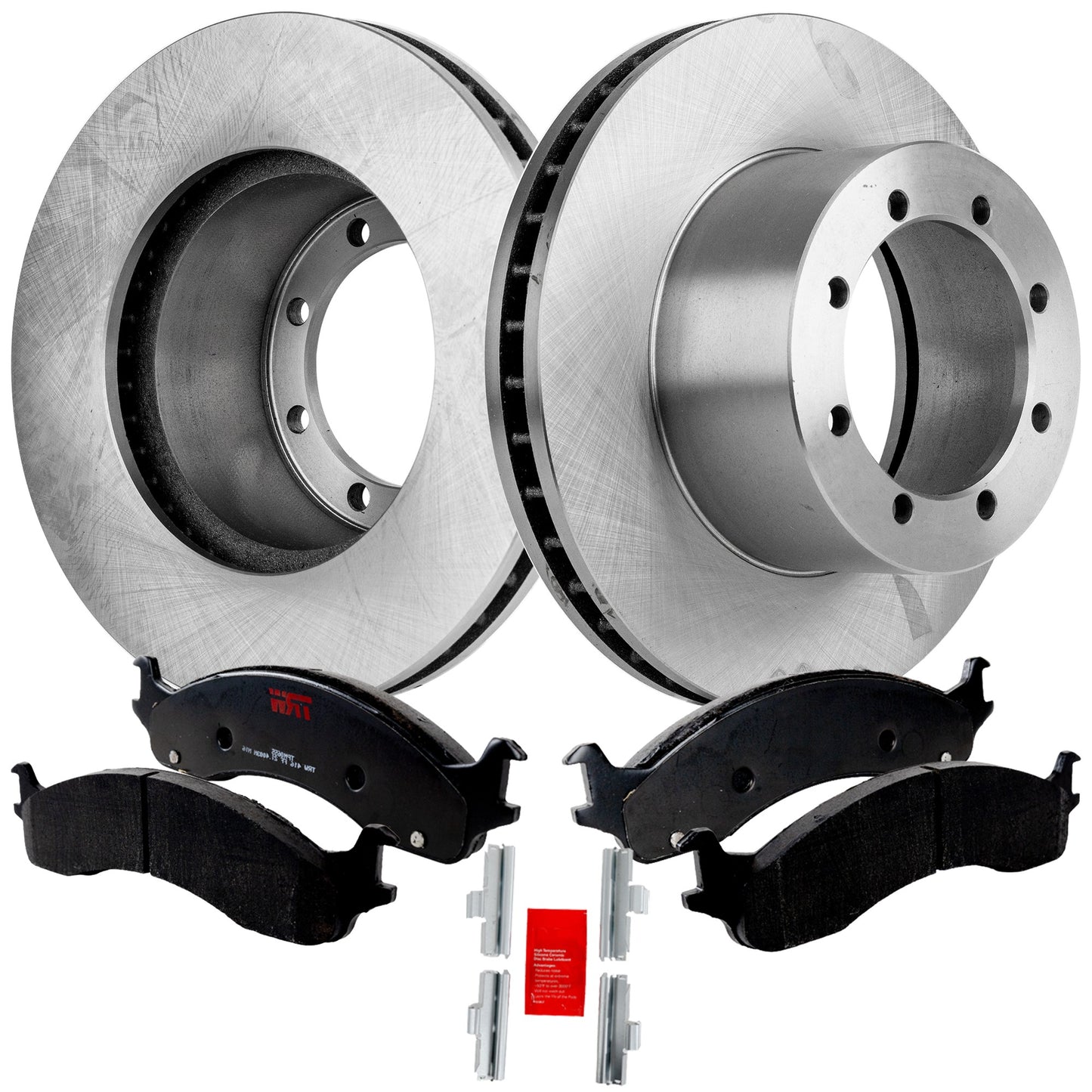 2-Wheel Set Rear Brake Disc and Pad Kit, Plain Surface 8 Lugs 327.66 mm Semi-metallic Pro-Line Series, Includes (2) Brake Disc and (1) Brake Pad Set