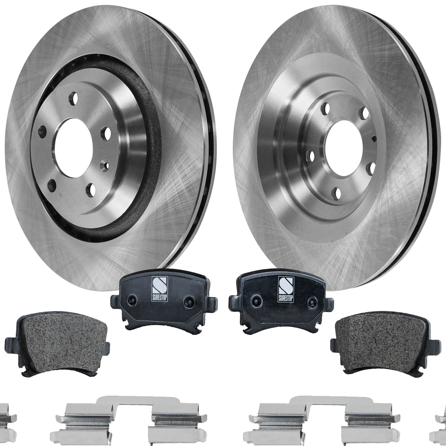 2-Wheel Set Rear Brake Disc and Pad Kit, Plain Surface 5 Lugs 329.95 mm Semi-metallic Pro-Line Series, Includes (2) Brake Disc and (1) Brake Pad Set