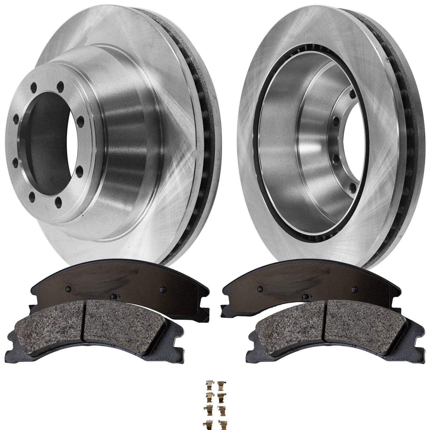 2-Wheel Set Brake Disc and Pad Kit, Plain Surface 8 Lugs 344.93 mm Semi-metallic Pro-Line Series, Includes (2) Brake Disc and (1) Brake Pad Set