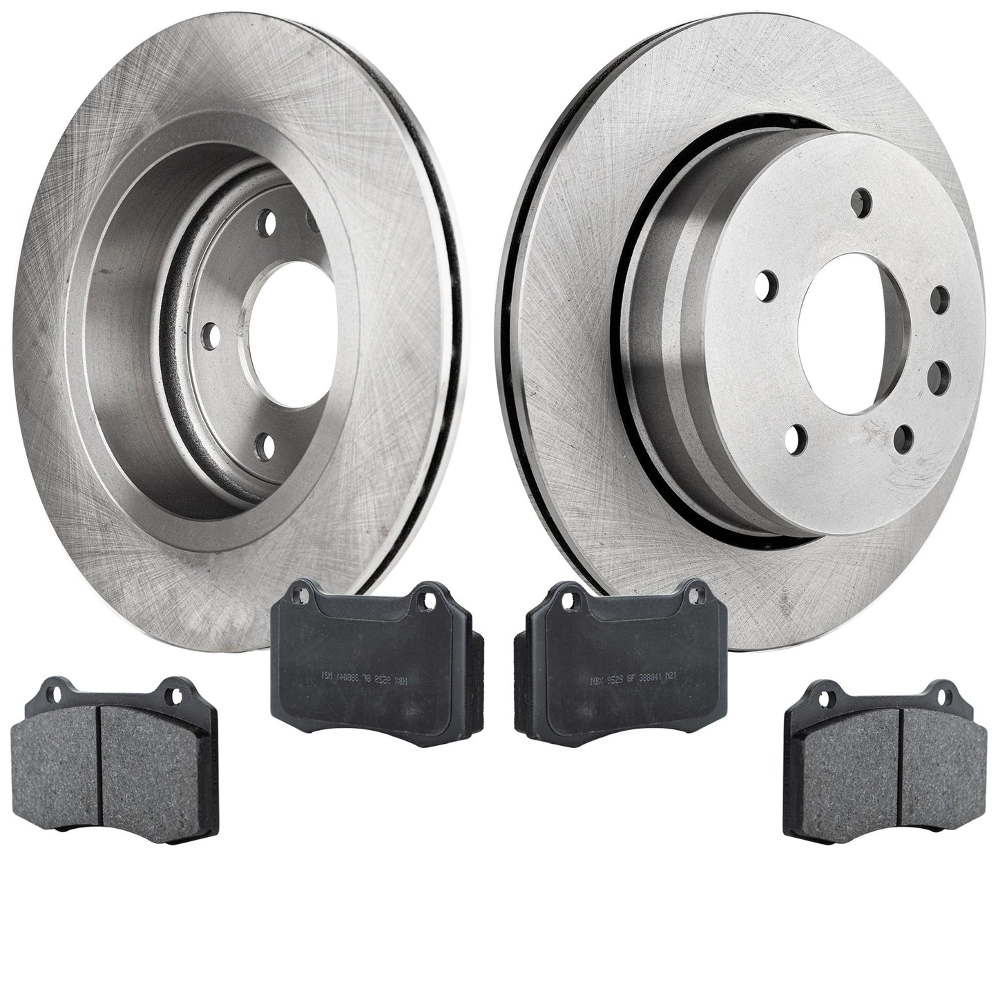 2-Wheel Set Rear Brake Disc and Pad Kit, Plain Surface 5 Lugs 305.05 mm Organic Pro-Line Series, Includes (1) Brake Pad Set and (2) Brake Disc