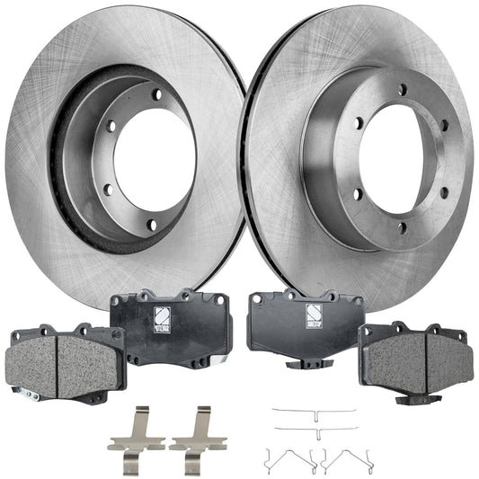 2-Wheel Set Brake Disc and Pad Kit, Plain Surface 6 Lugs 289.05 mm Ceramic 4WD Pro-Line Series, Includes (1) Brake Pad Set and (2) Brake Disc