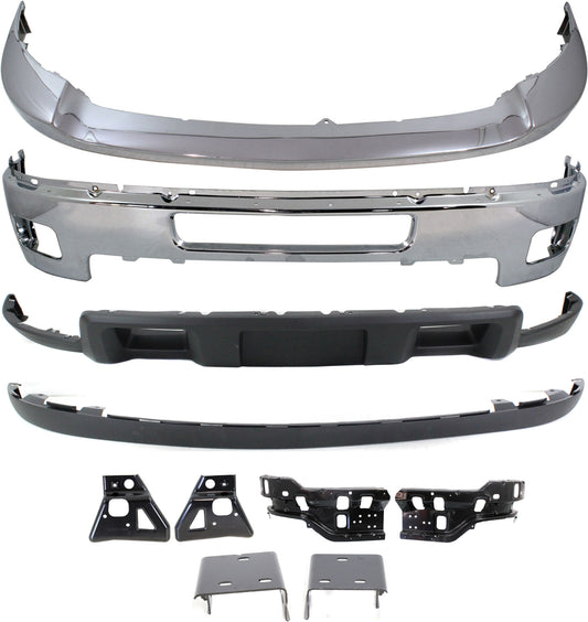 10-Piece Kit, Front Bumper, Chrome, Includes (1) Bumper, (6) Bumper Bracket, (1) Bumper Trim, and (2) Valance