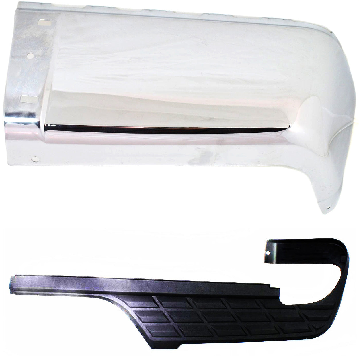 2-Piece Kit Rear, Passenger Side Bumper End, Chrome, Steel, Includes (1) Bumper End and (1) Bumper Step Pad