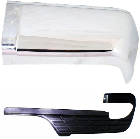 2-Piece Kit Rear, Passenger Side Bumper End, Chrome, Steel, Includes (1) Bumper End and (1) Bumper Step Pad
