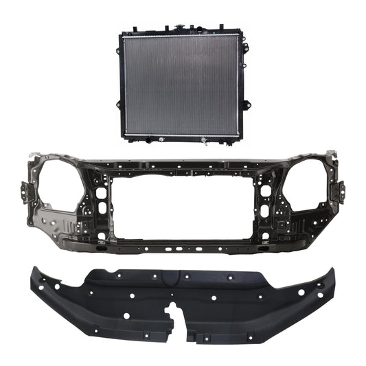 3-Piece Kit Radiator, 6 Cyl 4.0L, includes (1) Radiator, (1) Radiator Support, and (1) Radiator Support Cover