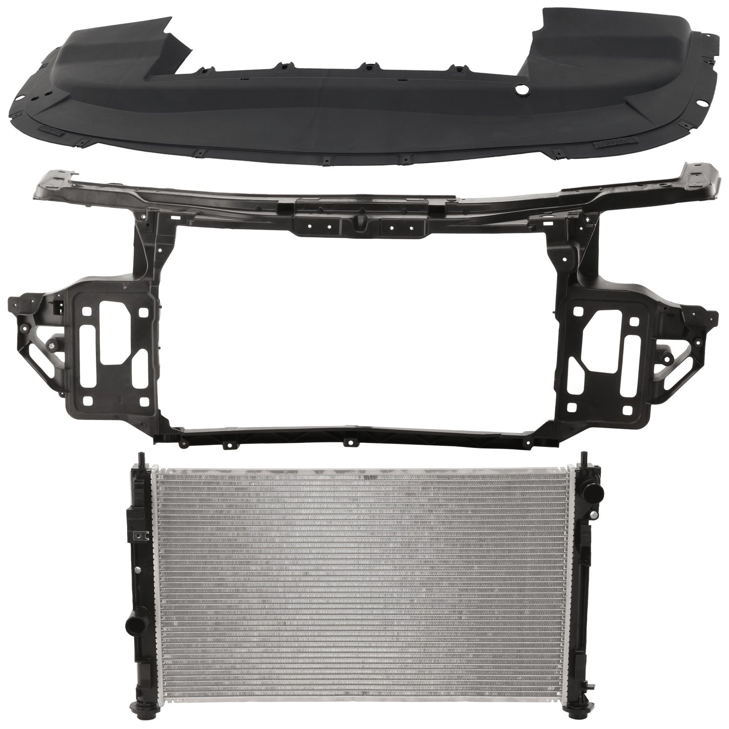 Комплект радиатора из 3 частей, 4 цилиндра, 2,4 л, включает в себя (1) радиатор, (1) опору радиатора и (1) крышку опоры радиатора