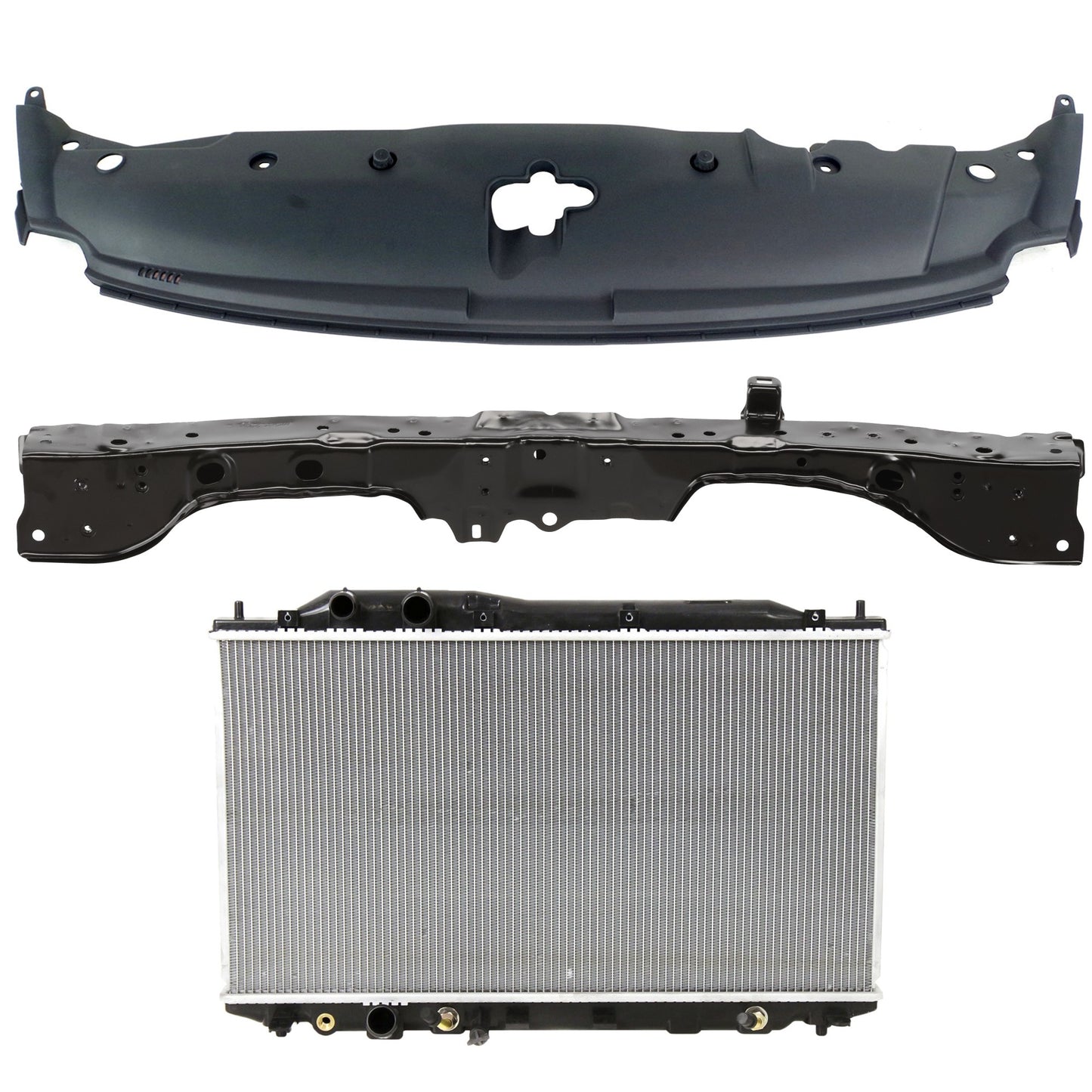Комплект радиатора из 3 частей, 4-дверный седан, автомобиль, произведенный в США, 1,3 л, включает в себя (1) радиатор, (1) опору радиатора и (1) крышку опоры радиатора