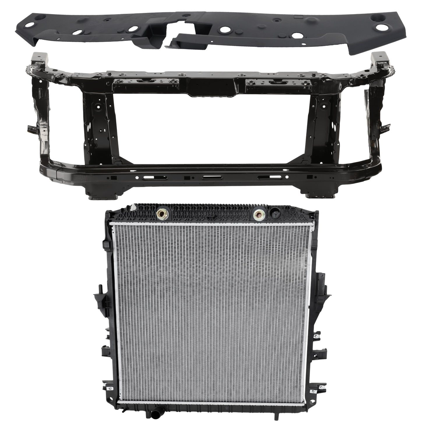 3-Piece Kit Radiator, 6 Cyl 3.6L, includes (1) Radiator, (1) Radiator Support, and (1) Radiator Support Cover