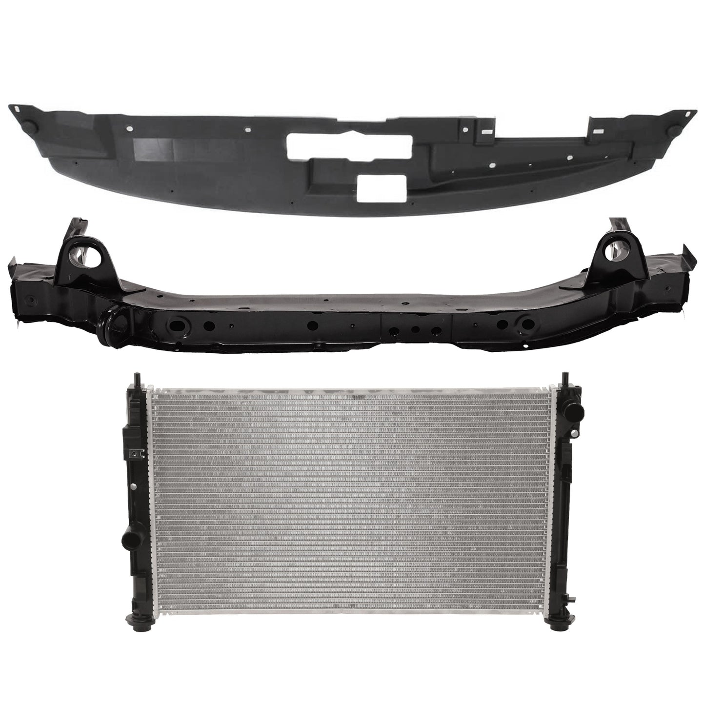 3-Piece Kit Radiator, 4 Cyl 1.8L, includes (1) Radiator, (1) Radiator Support, and (1) Radiator Support Cover