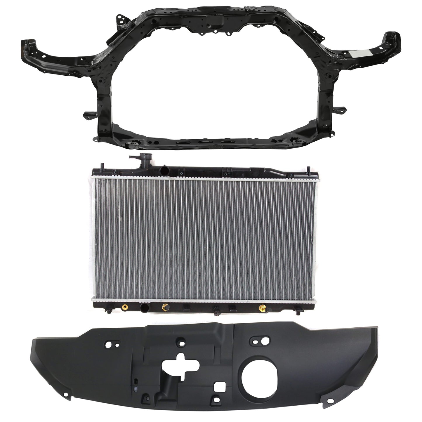 3-Piece Kit Radiator, 4 Cyl 2.4L, includes (1) Radiator, (1) Radiator Support, and (1) Radiator Support Cover