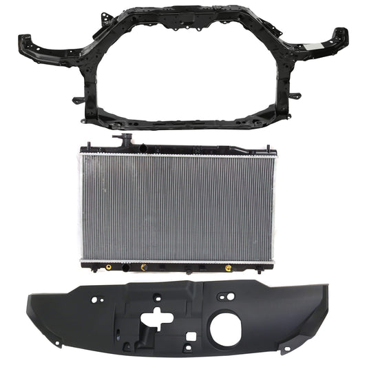 3-Piece Kit Radiator, 4 Cyl 2.4L, includes (1) Radiator, (1) Radiator Support, and (1) Radiator Support Cover