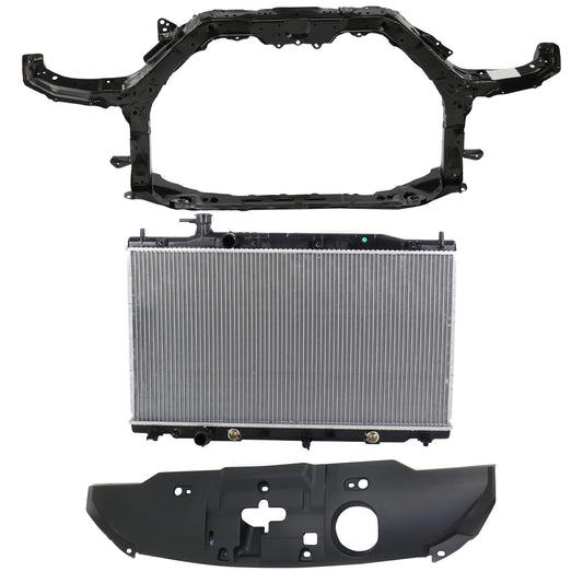 3-Piece Kit Radiator, 4 Cyl 2.4L, includes (1) Radiator, (1) Radiator Support, and (1) Radiator Support Cover