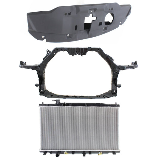 3-Piece Kit Radiator, 4 Cyl 2.4L, includes (1) Radiator, (1) Radiator Support, and (1) Radiator Support Cover