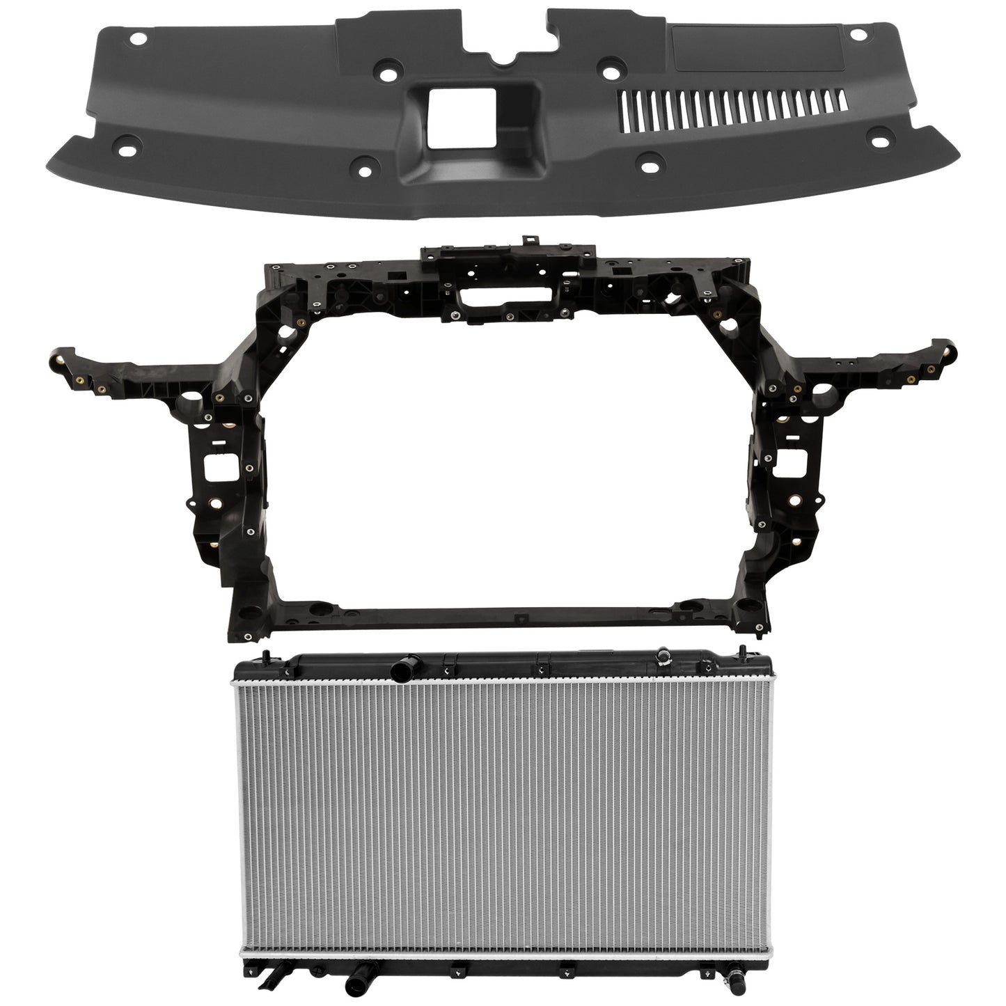 3-Piece Kit Radiator, North America Built Vehicle, 4 Cyl 1.5L, includes (1) Radiator, (1) Radiator Support, and (1) Radiator Support Cover