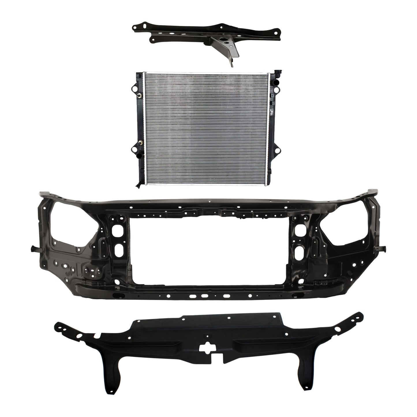 4-Piece Kit Radiator, 6 Cyl 4.0L, includes (2) Radiator Support, (1) Radiator and (1) Radiator Support Cover