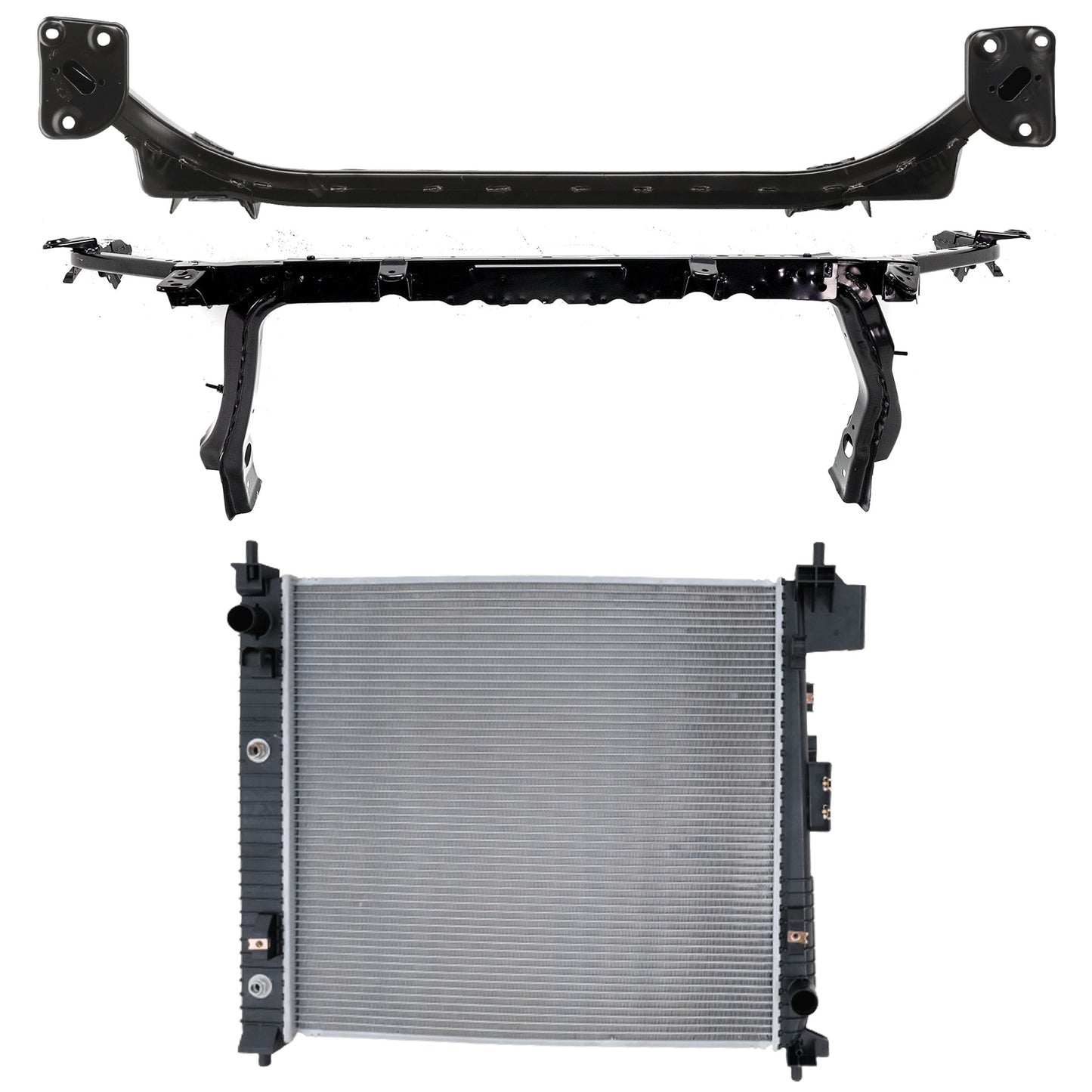 3-Piece Kit Radiator, 4 Cyl 2.5L, includes (3) Radiator Support and (1) Radiator