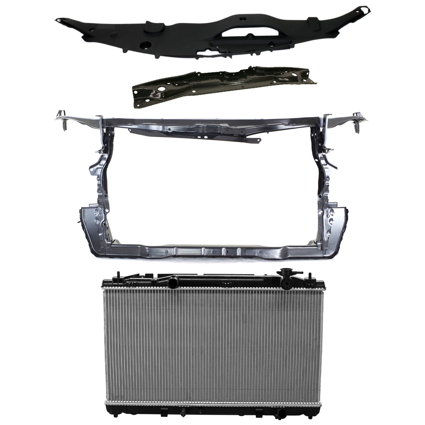 4-Piece Kit Radiator, USA Built Vehicle, 4 Cyl 2.5L, includes (2) Radiator Support, (1) Radiator and (1) Radiator Support Cover