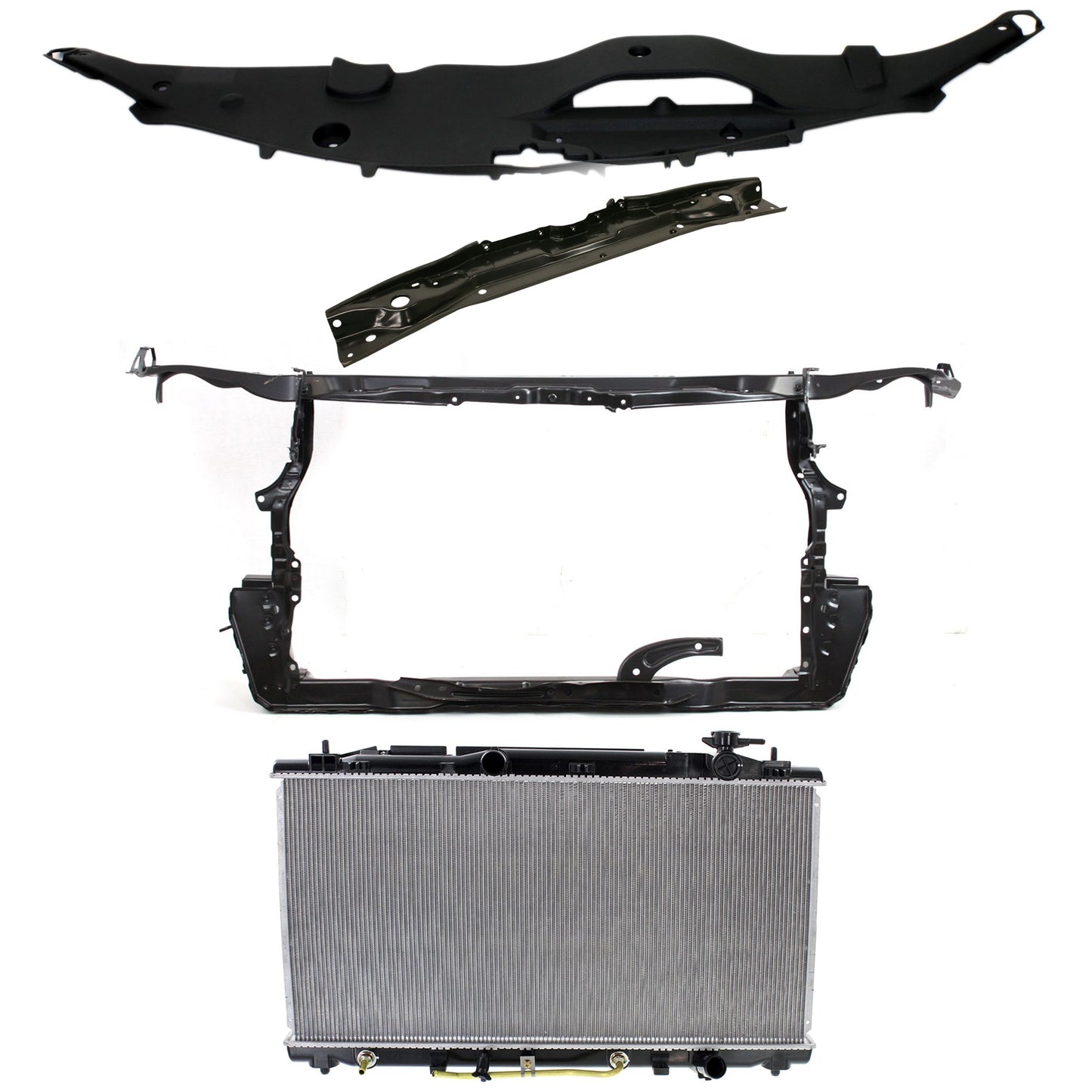 4-Piece Kit Radiator, Japan Built Vehicle, 6 Cyl 3.5L, includes (2) Radiator Support, (1) Radiator and (1) Radiator Support Cover