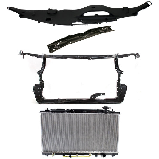 4-Piece Kit Radiator, Japan Built Vehicle, 6 Cyl 3.5L, includes (2) Radiator Support, (1) Radiator and (1) Radiator Support Cover