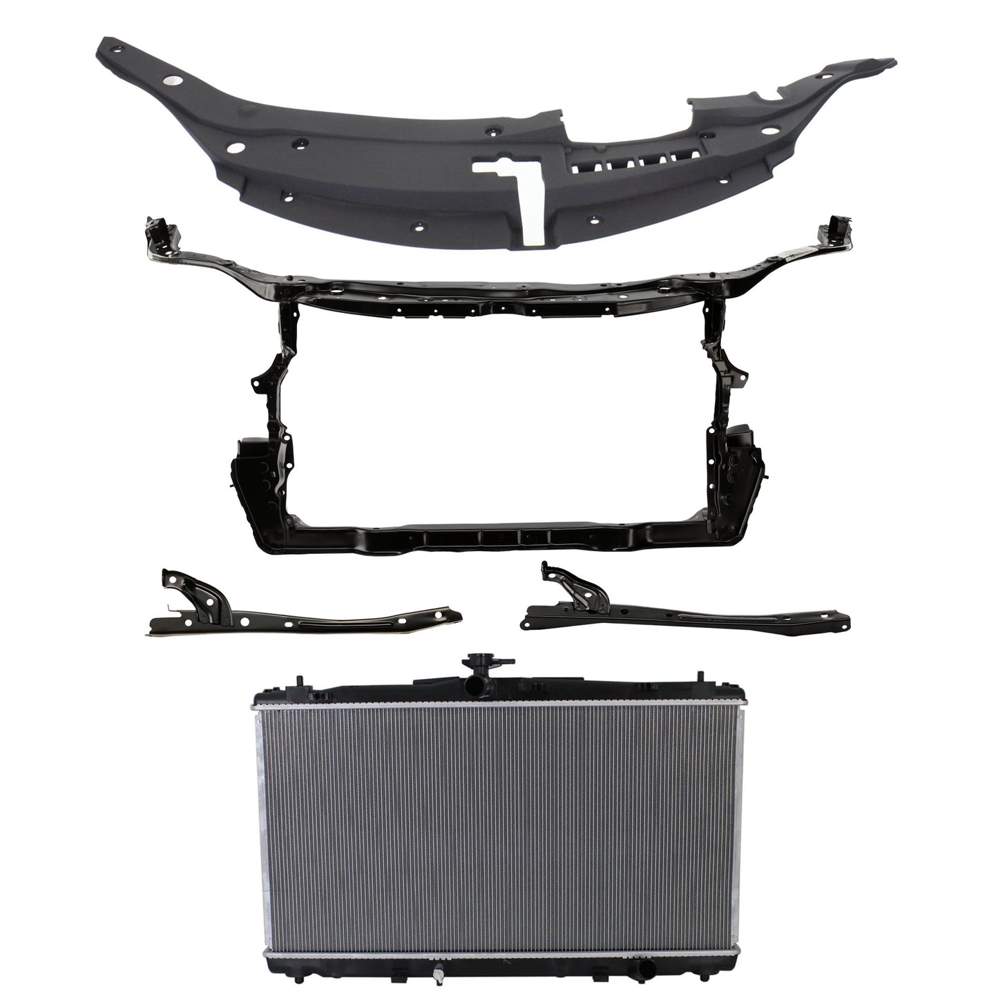 4-Piece Kit Radiator, 6 Cyl 3.5L, includes (2) Radiator Support, (1) Radiator and (1) Radiator Support Cover