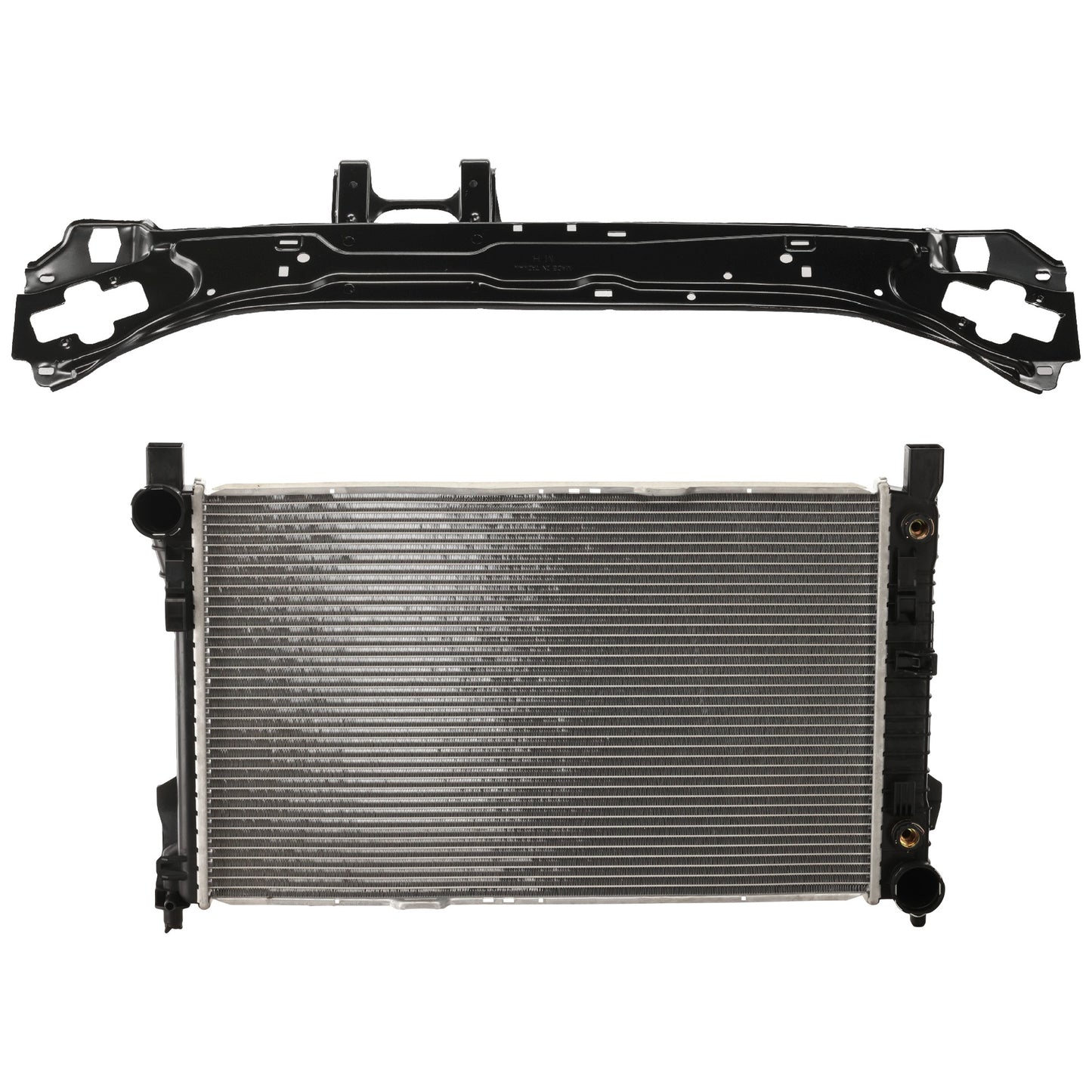 2-Piece Kit Radiator, 4 Cyl 1.8L, includes (1) Radiator and (1) Radiator Support
