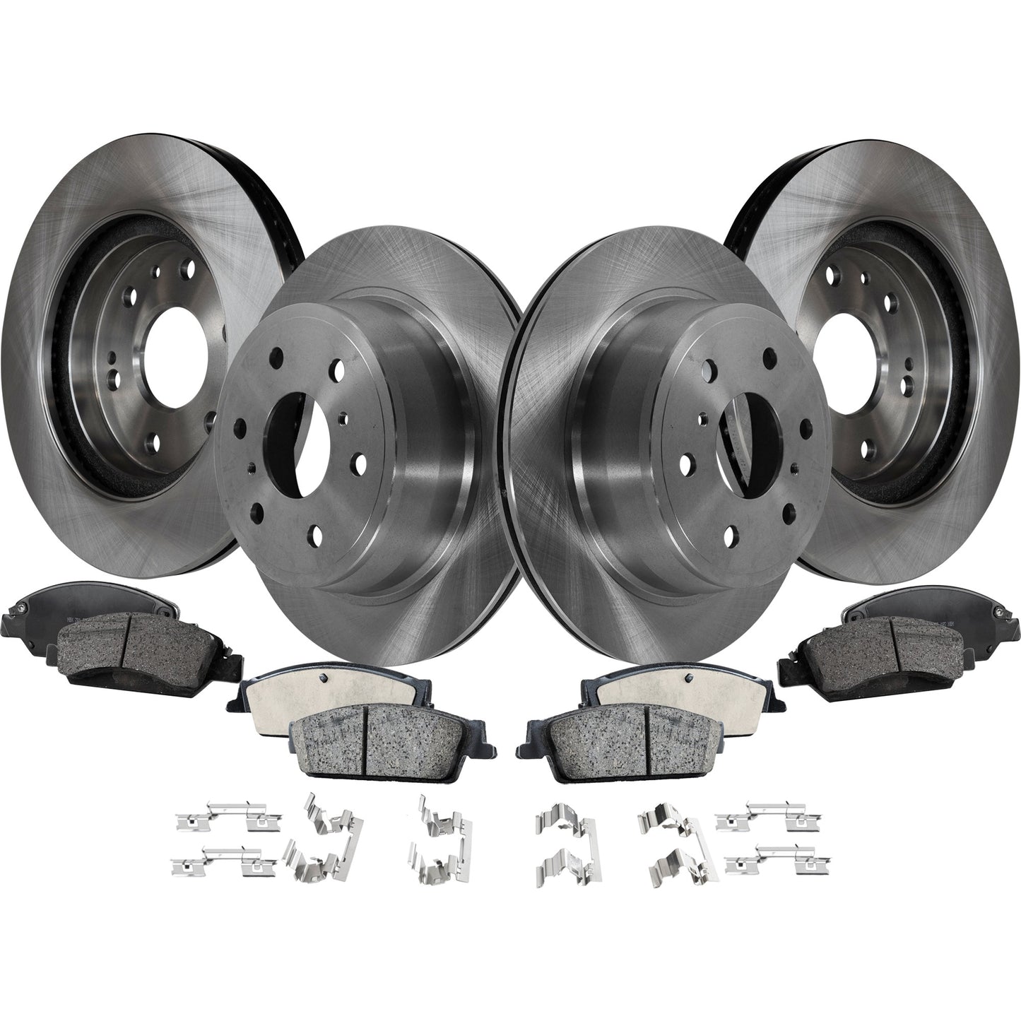 4-Wheel Set Front and Rear Brake Disc and Pad Kit, Plain Surface 6 Lugs Front-329.95 mm/Rear-344.93 mm Ceramic Pro-Line Series, Includes (4) Brake Disc and (2) Brake Pad Set