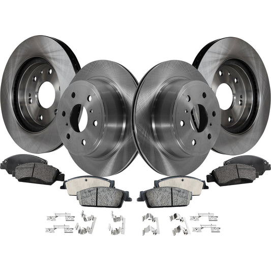 4-Wheel Set Front and Rear Brake Disc and Pad Kit, Plain Surface 6 Lugs Front-329.95 mm/Rear-344.93 mm Ceramic Pro-Line Series, Includes (4) Brake Disc and (2) Brake Pad Set