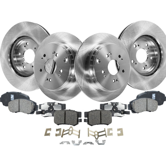 4-Wheel Set Front and Rear Brake Disc and Pad Kit, Plain Surface 5 Lugs Front-295.91 mm/Rear-304.55 mm Ceramic Pro-Line Series, Includes (2) Brake Pad Set and (4) Brake Disc