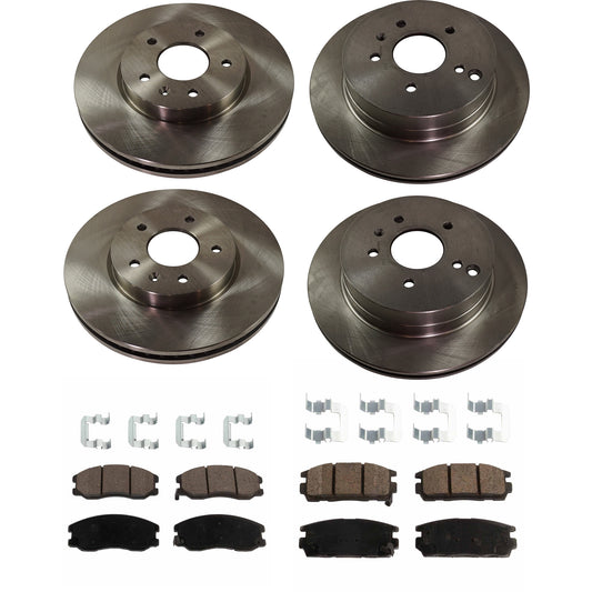 4-Wheel Set Front and Rear Brake Disc and Pad Kit, Plain Surface 5 Lugs Front-295.91 mm/Rear-303.02 mm Ceramic Pro-Line Series, Includes (2) Brake Pad Set and (4) Brake Disc