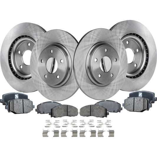 4-Wheel Set Front and Rear Brake Disc and Pad Kit, Plain Surface 5 Lugs Front-329.95 mm/Rear-327.91 mm Ceramic Pro-Line Series, Includes (2) Brake Pad Set and (4) Brake Disc