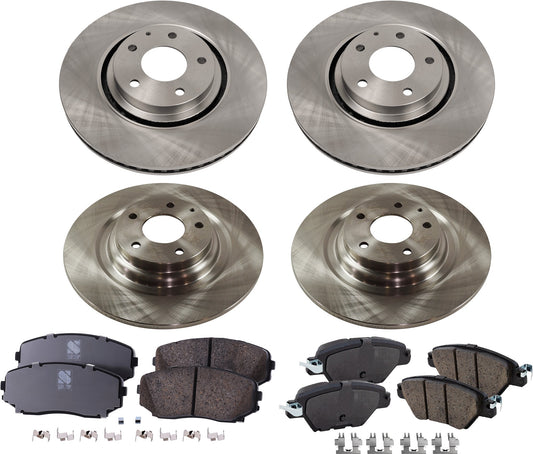 4-Wheel Set Front and Rear Brake Disc and Pad Kit, Plain Surface 5 Lugs Front-319.79 mm/Rear-325 mm Ceramic Pro-Line Series, Includes (4) Brake Disc and (2) Brake Pad Set
