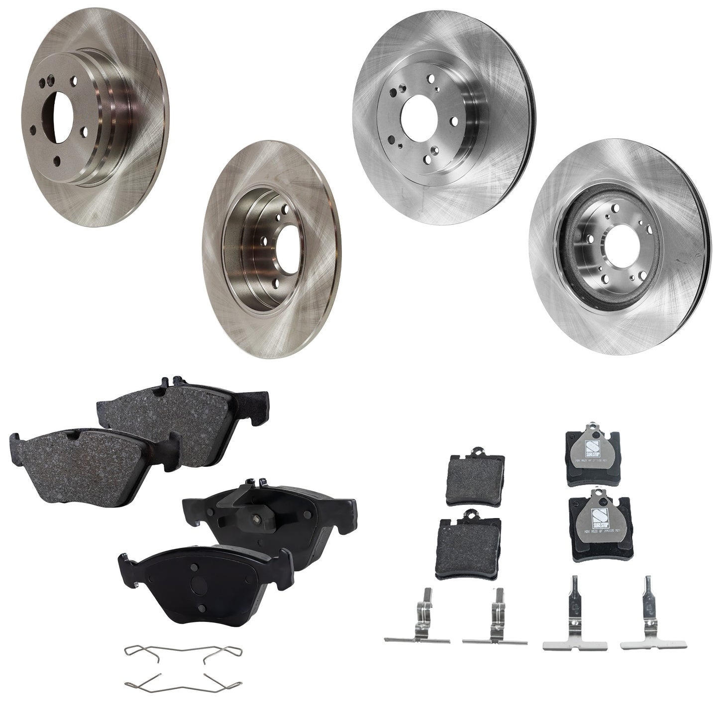 4-Wheel Set Front and Rear Brake Disc and Pad Kit, Plain Surface 5 Lugs Front-299.97 mm/Rear-290.07 mm Organic Pro-Line Series, Includes (4) Brake Disc and (2) Brake Pad Set