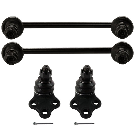 4-Piece Kit Front, Driver and Passenger Side, Lower Ball Joint, Includes (2) Ball Joint and (2) Sway Bar Link