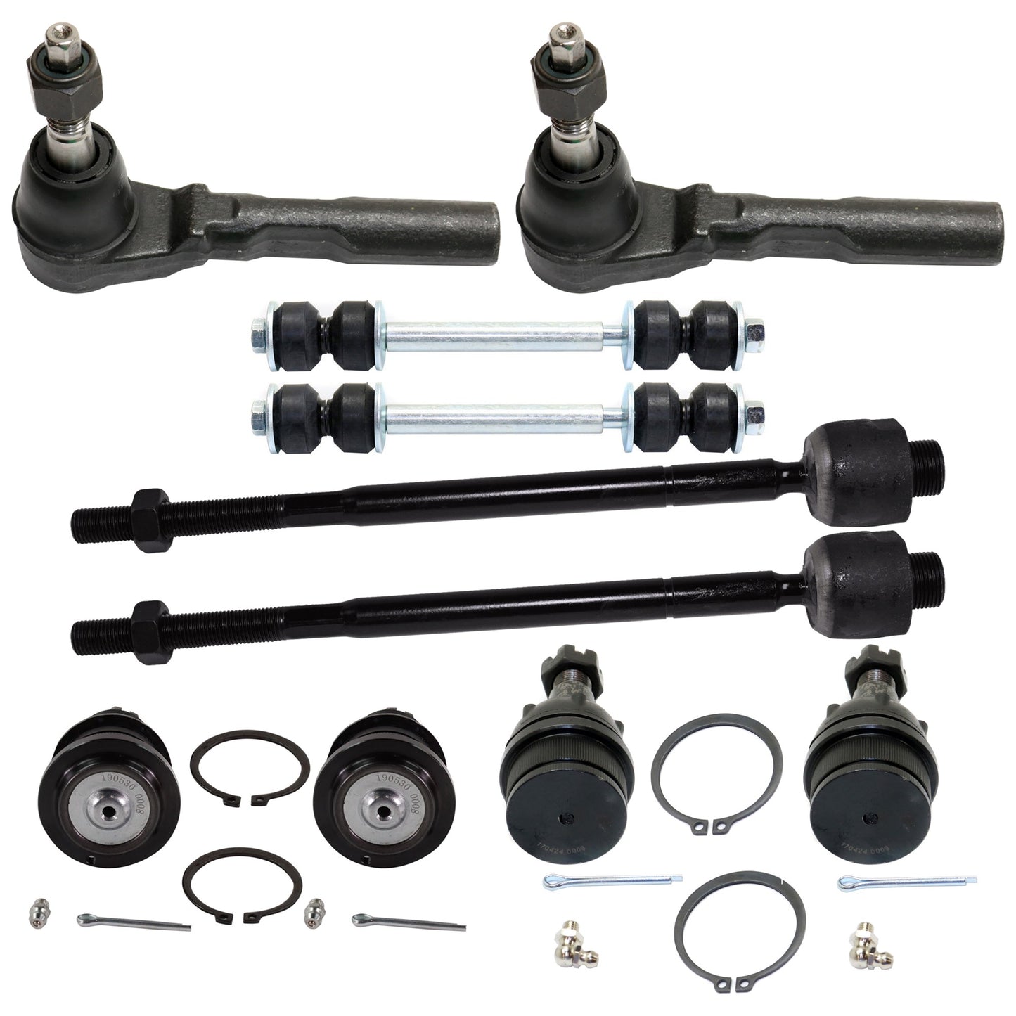 10-Piece Kit Front, Driver and Passenger Side, Inner and Outer Tie Rod End, Includes (4) Tie Rod End, (4) Ball Joint and (2) Sway Bar Link