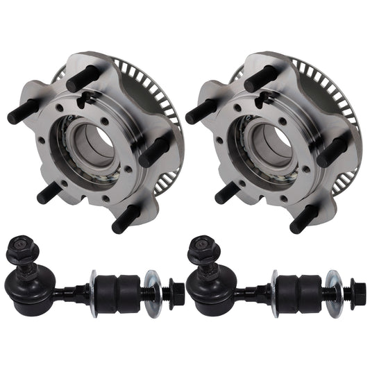 2-Wheel Set Front, Driver and Passenger Side Wheel Hub, Includes (2) Sway Bar Link and (2) Wheel Hub